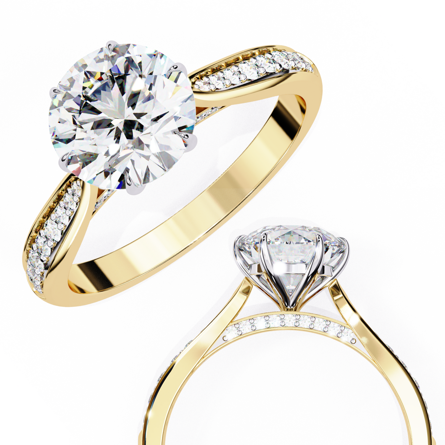 1.78 Ct Round Cut Lab Grown Diamond Pave Yellow Gold Engagement Ring/Wedding Ring/F Color/VS Clarity/1 Ct Diamond Ring/CVD Diamond Ring/Round Cut Diamond/10k Gold/14k Gold/18k Gold/Yellow Gold/White Gold/Rose Gold/Anniversary Gift