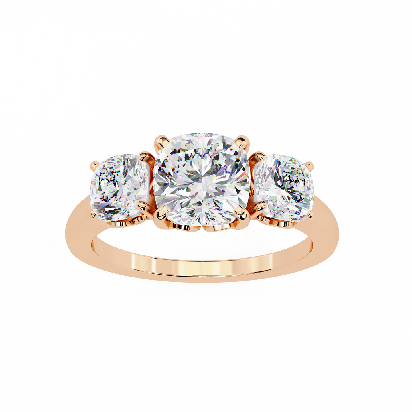 1.2 Ct Cushion Cut Lab Grown Diamond Three Stone Gold Engagement Ring/Wedding Ring/F Color/VS Clarity/1 Ct Diamond Ring/CVD Diamond Ring/Cushion Cut Diamond/Cushion Diamond Side Stone/Prong Set/Three Stone Set/10k Gold/14k Gold/18k Gold/Yellow Gold/White Gold/Rose Gold/Anniversary Gift