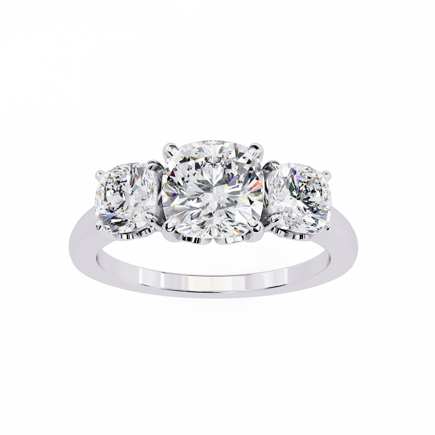 1.2 Ct Cushion Cut Lab Grown Diamond Three Stone Gold Engagement Ring/Wedding Ring/F Color/VS Clarity/1 Ct Diamond Ring/CVD Diamond Ring/Cushion Cut Diamond/Cushion Diamond Side Stone/Prong Set/Three Stone Set/10k Gold/14k Gold/18k Gold/Yellow Gold/White Gold/Rose Gold/Anniversary Gift