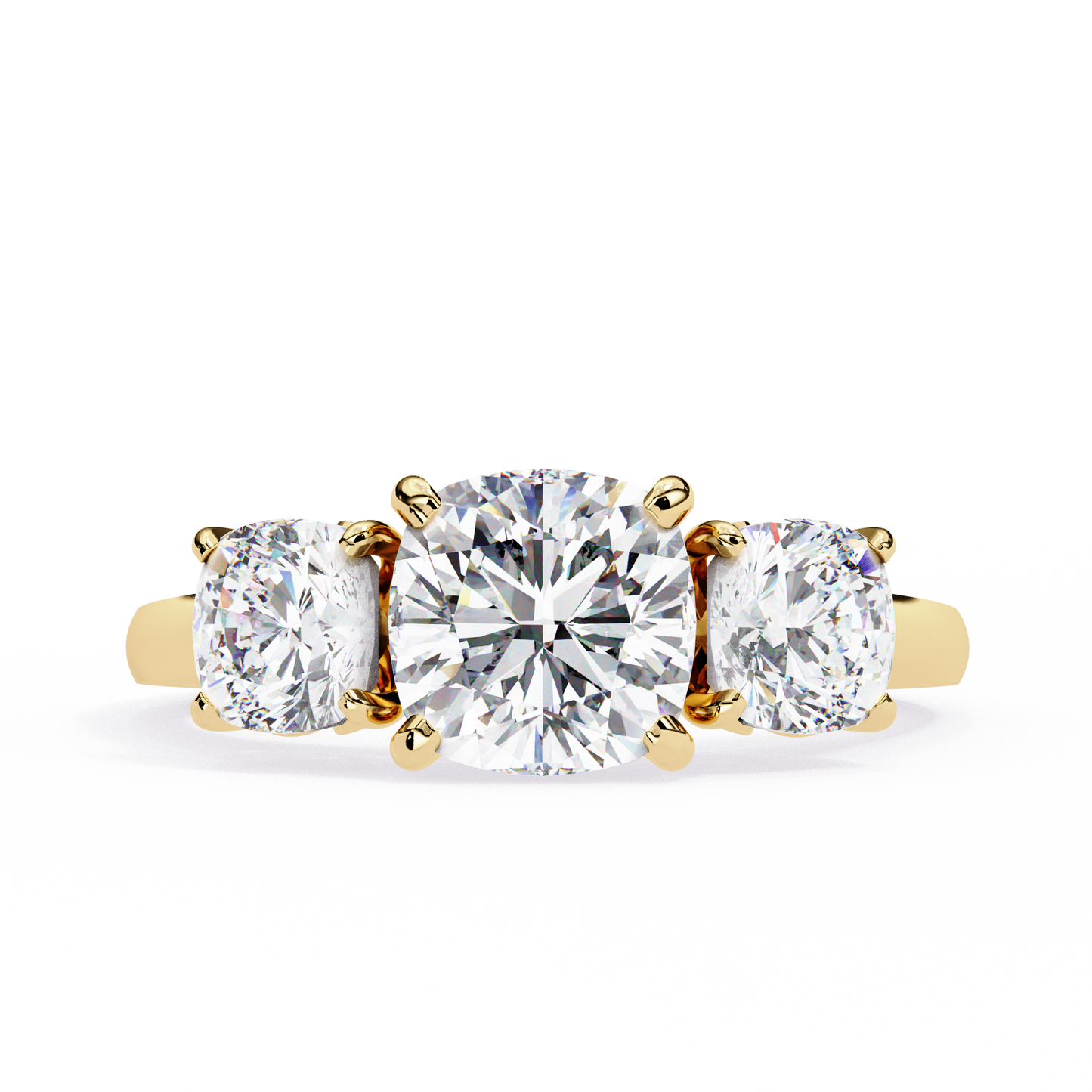 1.2 Ct Cushion Cut Lab Grown Diamond Three Stone Gold Engagement Ring/Wedding Ring/F Color/VS Clarity/1 Ct Diamond Ring/CVD Diamond Ring/Cushion Cut Diamond/Cushion Diamond Side Stone/Prong Set/Three Stone Set/10k Gold/14k Gold/18k Gold/Yellow Gold/White Gold/Rose Gold/Anniversary Gift