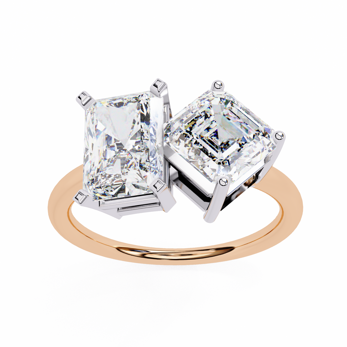 Radiant And Emerald Cut Lab Grown Diamond Two Stone Engagement Ring/Wedding Ring/F Color/VS Clarity/3 Ct Diamond Ring/CVD Diamond Ring/Radiant Cut Diamond/Asscher Diamond Side Stone/Prong Set/10k Gold/14k Gold/18k Gold/Yellow Gold/White Gold/Rose Gold/Anniversary Gift