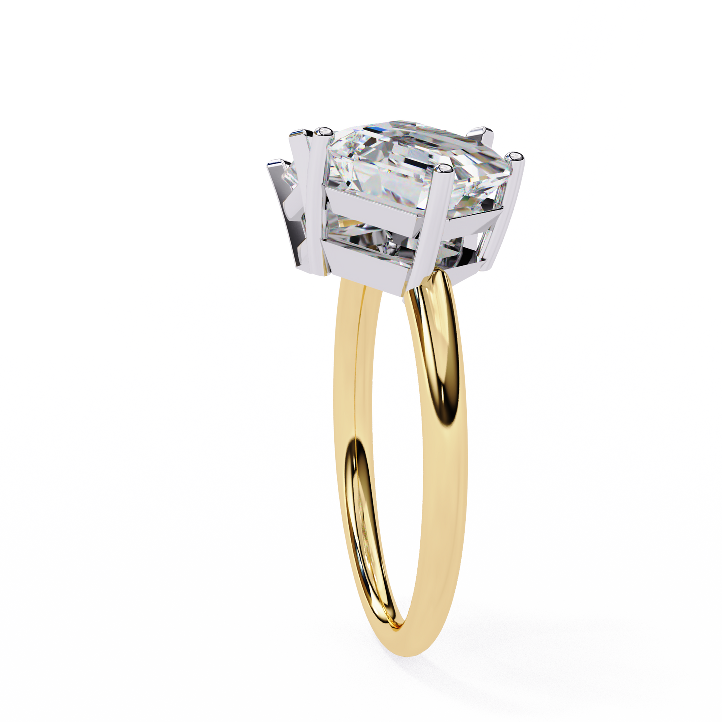 Radiant And Emerald Cut Lab Grown Diamond Two Stone Engagement Ring/Wedding Ring/F Color/VS Clarity/3 Ct Diamond Ring/CVD Diamond Ring/Radiant Cut Diamond/Asscher Diamond Side Stone/Prong Set/10k Gold/14k Gold/18k Gold/Yellow Gold/White Gold/Rose Gold/Anniversary Gift