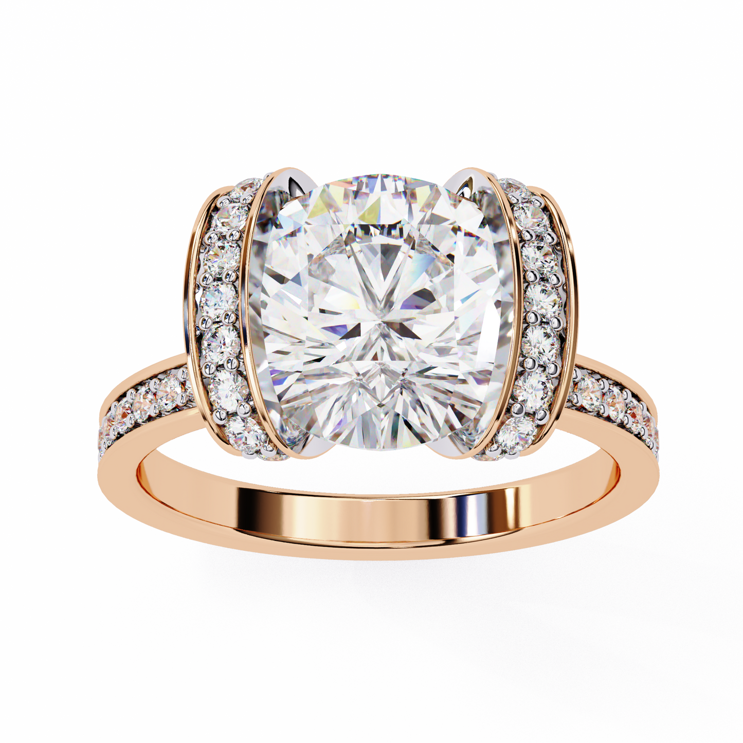 3.25 Ct Round Cut Lab Grown Diamond Channel Engagement Ring/Wedding Ring/F Color/VS Clarity/3 Ct Diamond Ring/CVD Diamond Ring/Round Cut Diamond/Round Diamond Side Stone/Prong Set/10k Gold/14k Gold/18k Gold/Yellow Gold/White Gold/Rose Gold/Anniversary Gift