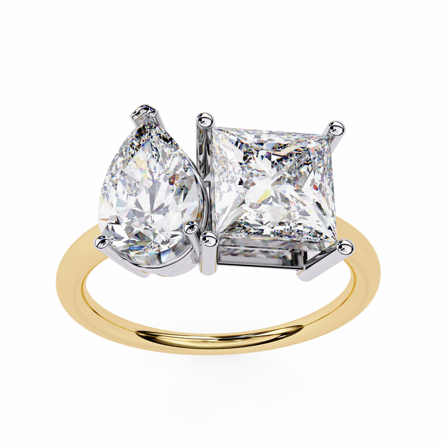 Pear And Princess Cut Lab Grown Diamond Two Stone Engagement Ring/Wedding Ring/F Color/VS Clarity/1 Ct Diamond Ring/CVD Diamond Ring/Pear Cut Diamond/Princess Diamond Side Stone/Prong Set/10k Gold/14k Gold/18k Gold/Yellow Gold/White Gold/Rose Gold/Anniversary Gift
