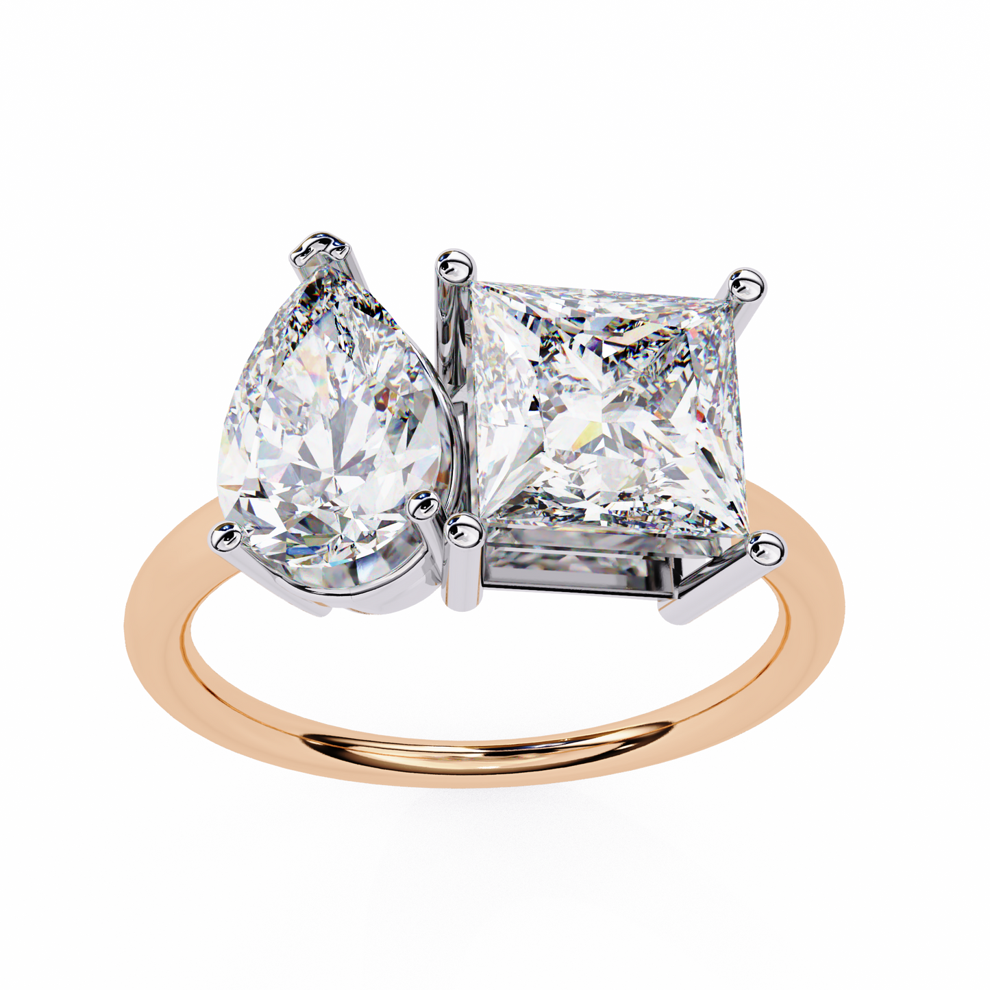 Pear And Princess Cut Lab Grown Diamond Two Stone Engagement Ring/Wedding Ring/F Color/VS Clarity/1 Ct Diamond Ring/CVD Diamond Ring/Pear Cut Diamond/Princess Diamond Side Stone/Prong Set/10k Gold/14k Gold/18k Gold/Yellow Gold/White Gold/Rose Gold/Anniversary Gift