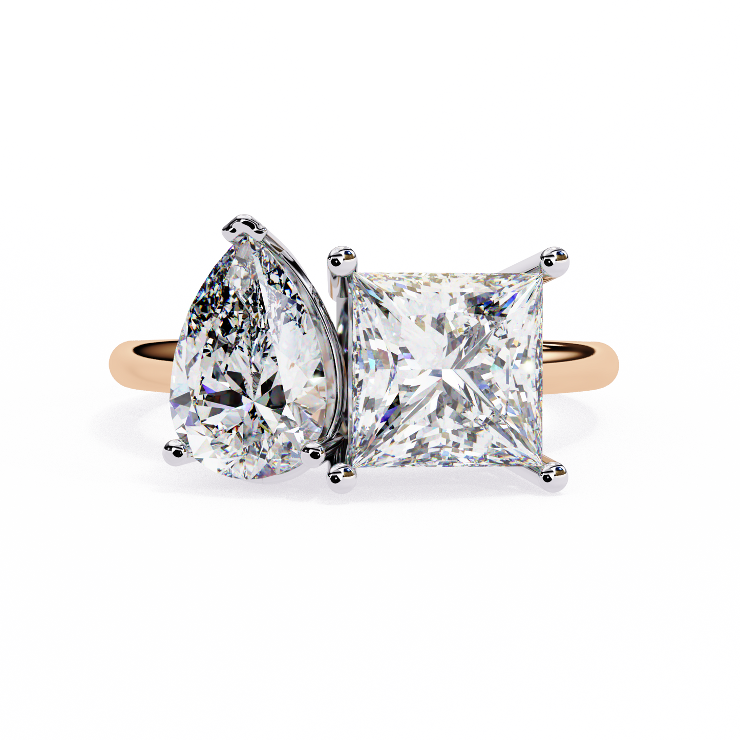 Pear And Princess Cut Lab Grown Diamond Two Stone Engagement Ring/Wedding Ring/F Color/VS Clarity/1 Ct Diamond Ring/CVD Diamond Ring/Pear Cut Diamond/Princess Diamond Side Stone/Prong Set/10k Gold/14k Gold/18k Gold/Yellow Gold/White Gold/Rose Gold/Anniversary Gift