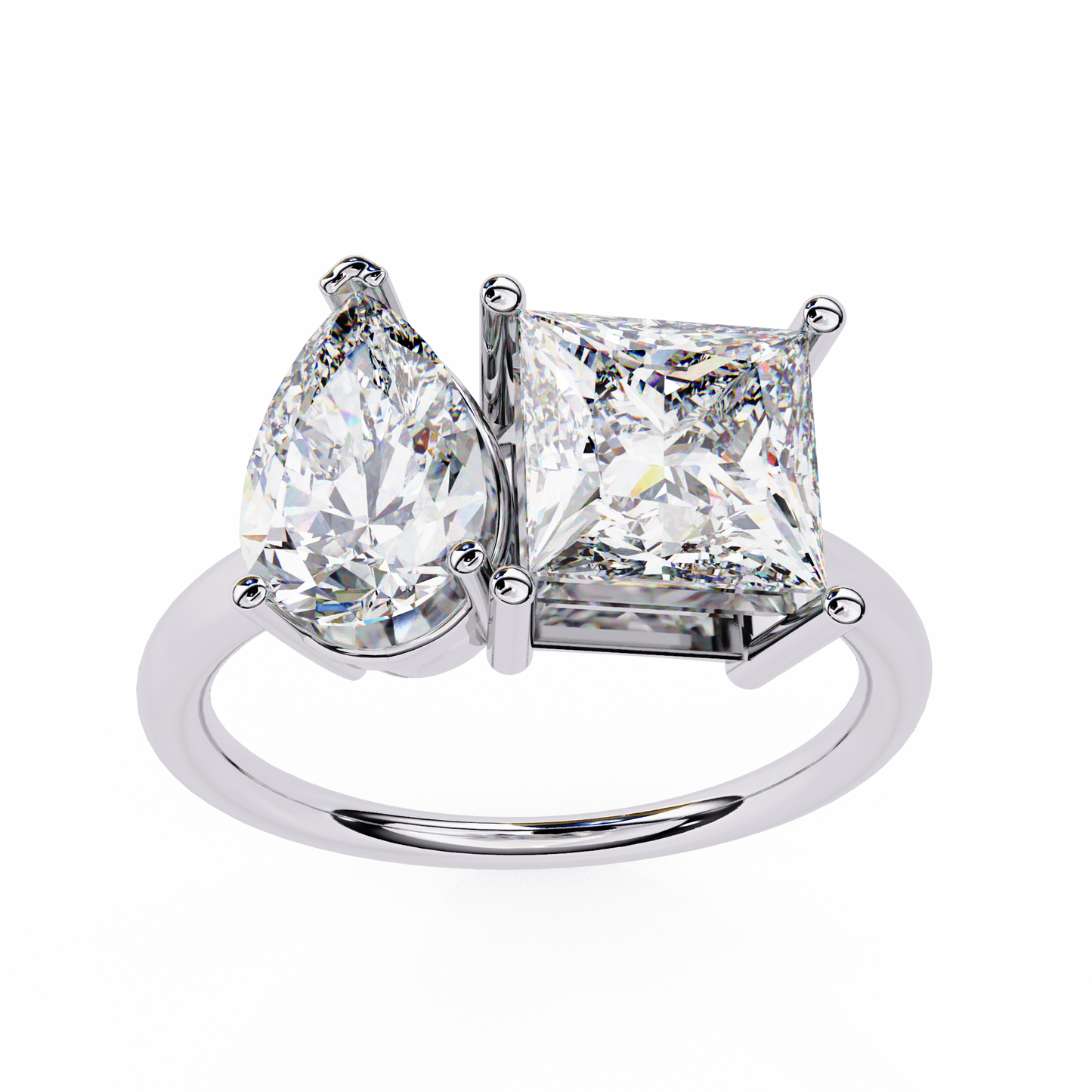 Pear And Princess Cut Lab Grown Diamond Two Stone Engagement Ring/Wedding Ring/F Color/VS Clarity/1 Ct Diamond Ring/CVD Diamond Ring/Pear Cut Diamond/Princess Diamond Side Stone/Prong Set/10k Gold/14k Gold/18k Gold/Yellow Gold/White Gold/Rose Gold/Anniversary Gift