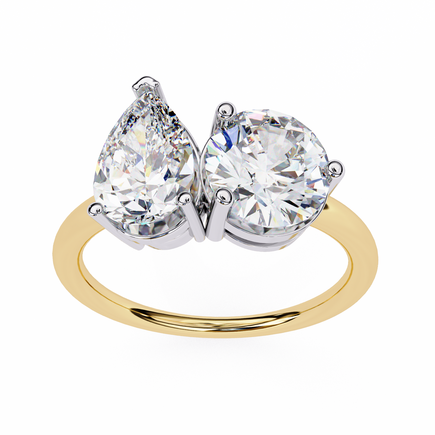 2 Stone Gold Ring/Wedding Ring/F Color/VS Clarity/1 Ct Diamond Ring/CVD Diamond Ring/Round Cut Diamond/Pear Diamond Side Stone/Prong Set/Two Stone Set/10k Gold/14k Gold/18k Gold/Yellow Gold/White Gold/Rose Gold/Anniversary Gift