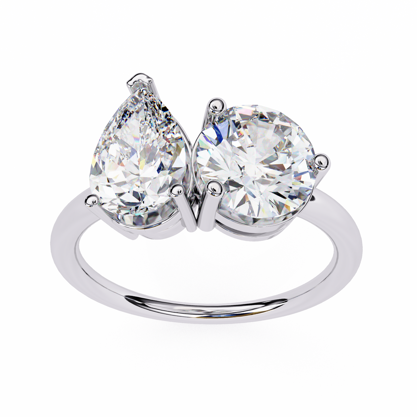 2 Stone Gold Ring/Wedding Ring/F Color/VS Clarity/1 Ct Diamond Ring/CVD Diamond Ring/Round Cut Diamond/Pear Diamond Side Stone/Prong Set/Two Stone Set/10k Gold/14k Gold/18k Gold/Yellow Gold/White Gold/Rose Gold/Anniversary Gift