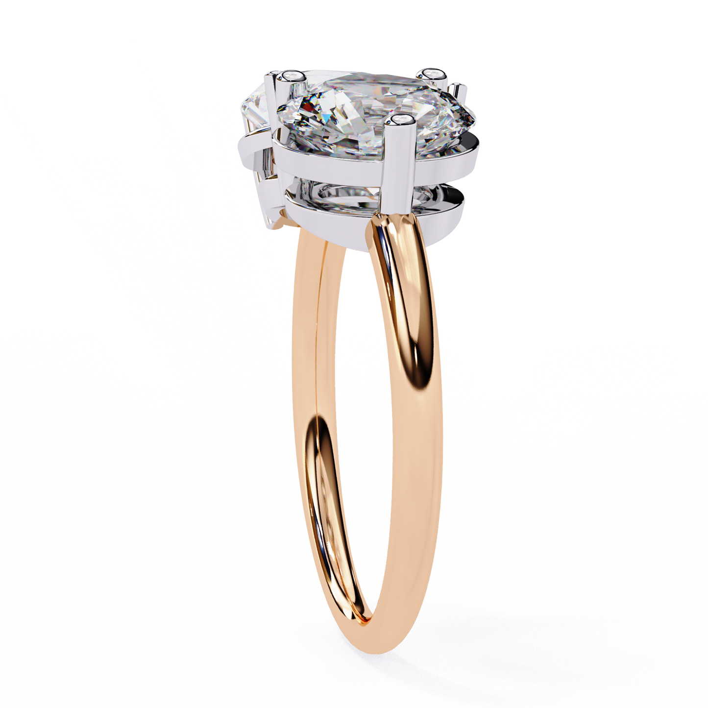 2 Stone Gold Ring/Wedding Ring/F Color/VS Clarity/1 Ct Diamond Ring/CVD Diamond Ring/Round Cut Diamond/Pear Diamond Side Stone/Prong Set/Two Stone Set/10k Gold/14k Gold/18k Gold/Yellow Gold/White Gold/Rose Gold/Anniversary Gift