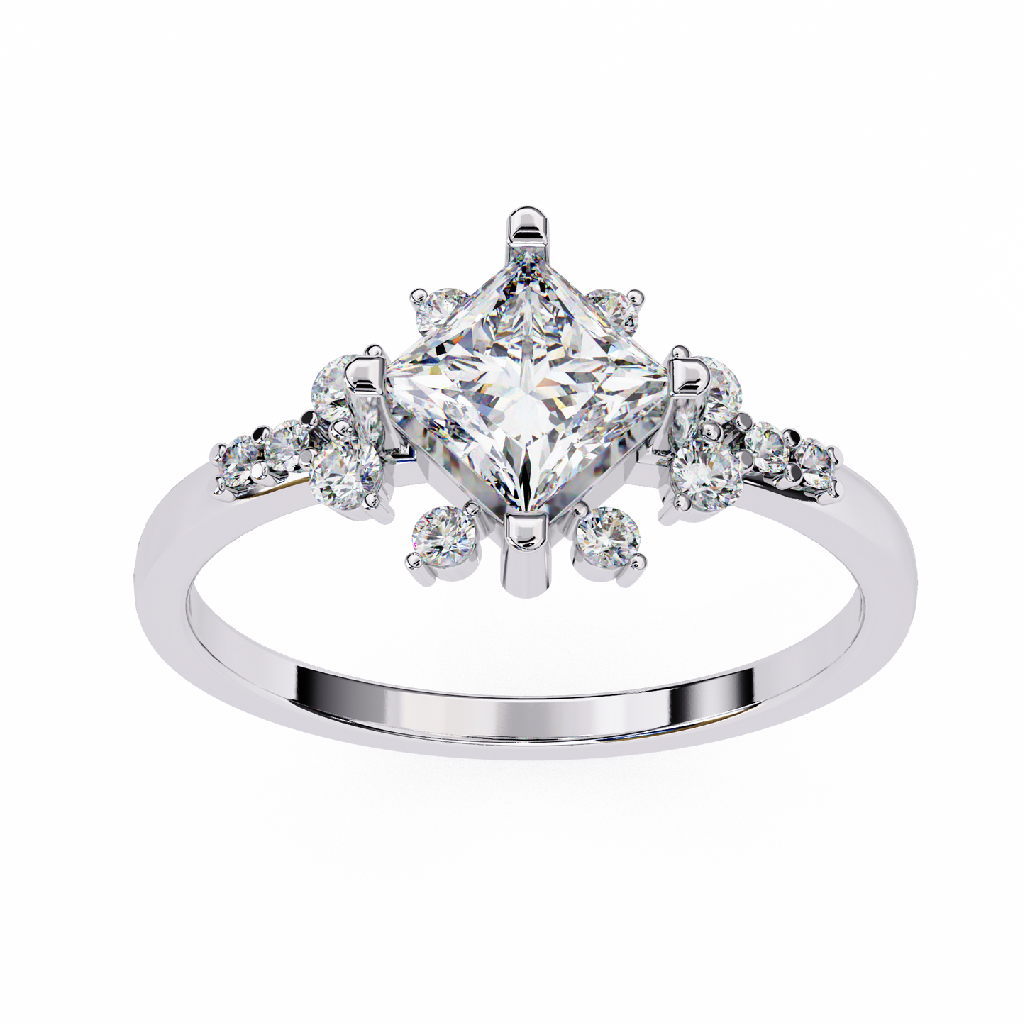 1.00 Ct Princess Cut Lab Grown Diamond Cluster Gold Ring/Wedding Ring/F Color/VS Clarity/1 Ct Diamond Ring/CVD Diamond Ring/Princess Cut Diamond/Round Diamond Side Stone/Prong Set/Pave Set/10k Gold/14k Gold/18k Gold/Yellow Gold/White Gold/Rose Gold/Anniversary Gift