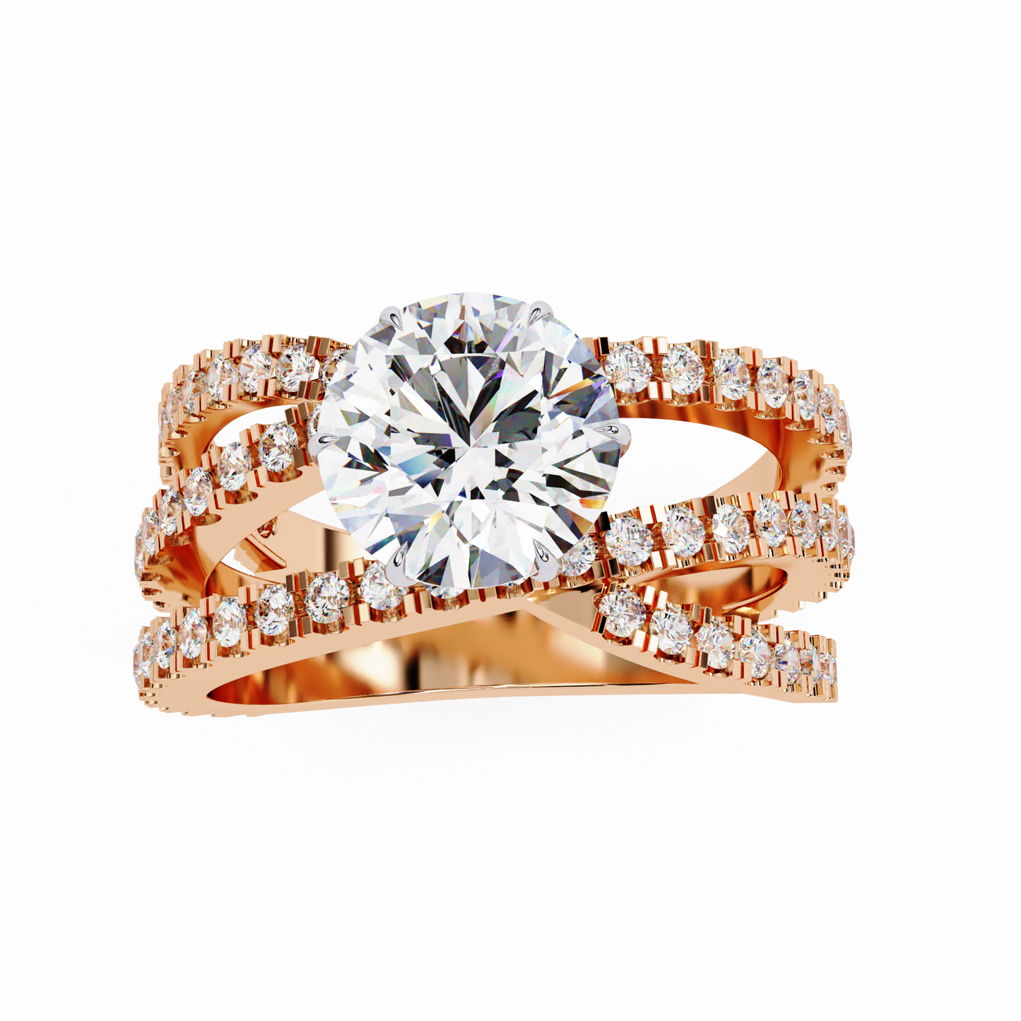 1.00 Ct Round Cut Lab Grown Diamond Crossover Ring/Wedding Ring/F Color/VS Clarity/1 Ct Diamond Ring/CVD Diamond Ring/Round Cut Diamond/Round Diamond Side Stone/Prong Set/Pave Set/10k Gold/14k Gold/18k Gold/Yellow Gold/White Gold/Rose Gold/Anniversary Gift