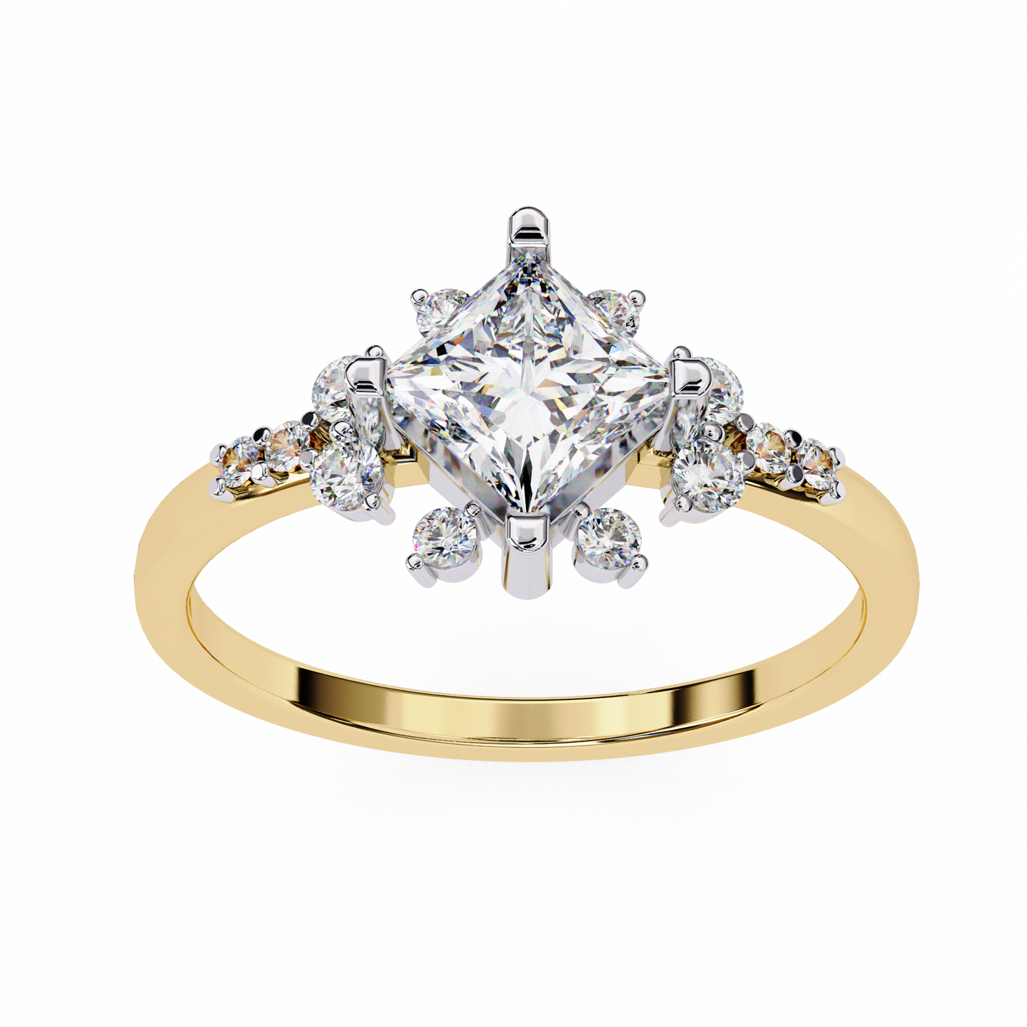 1.00 Ct Princess Cut Lab Grown Diamond Cluster Gold Ring/Wedding Ring/F Color/VS Clarity/1 Ct Diamond Ring/CVD Diamond Ring/Princess Cut Diamond/Round Diamond Side Stone/Prong Set/Pave Set/10k Gold/14k Gold/18k Gold/Yellow Gold/White Gold/Rose Gold/Anniversary Gift