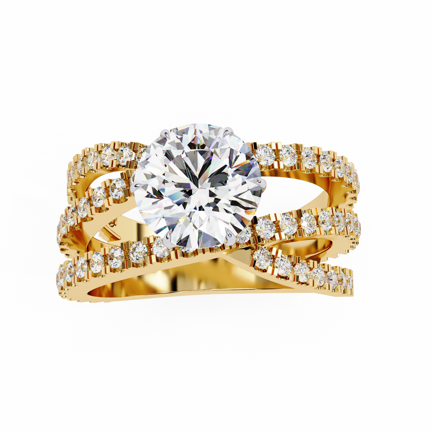 1.00 Ct Round Cut Lab Grown Diamond Crossover Ring/Wedding Ring/F Color/VS Clarity/1 Ct Diamond Ring/CVD Diamond Ring/Round Cut Diamond/Round Diamond Side Stone/Prong Set/Pave Set/10k Gold/14k Gold/18k Gold/Yellow Gold/White Gold/Rose Gold/Anniversary Gift