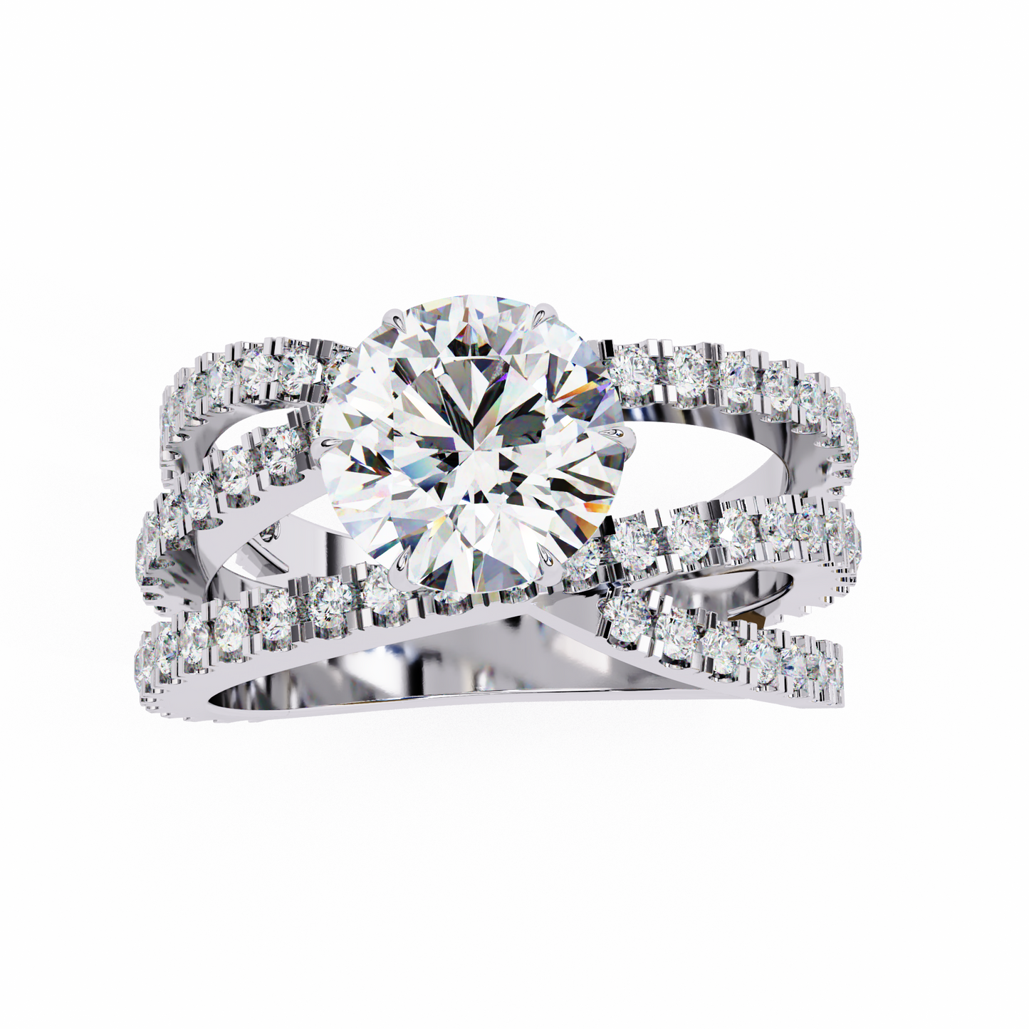 1.00 Ct Round Cut Lab Grown Diamond Crossover Ring/Wedding Ring/F Color/VS Clarity/1 Ct Diamond Ring/CVD Diamond Ring/Round Cut Diamond/Round Diamond Side Stone/Prong Set/Pave Set/10k Gold/14k Gold/18k Gold/Yellow Gold/White Gold/Rose Gold/Anniversary Gift