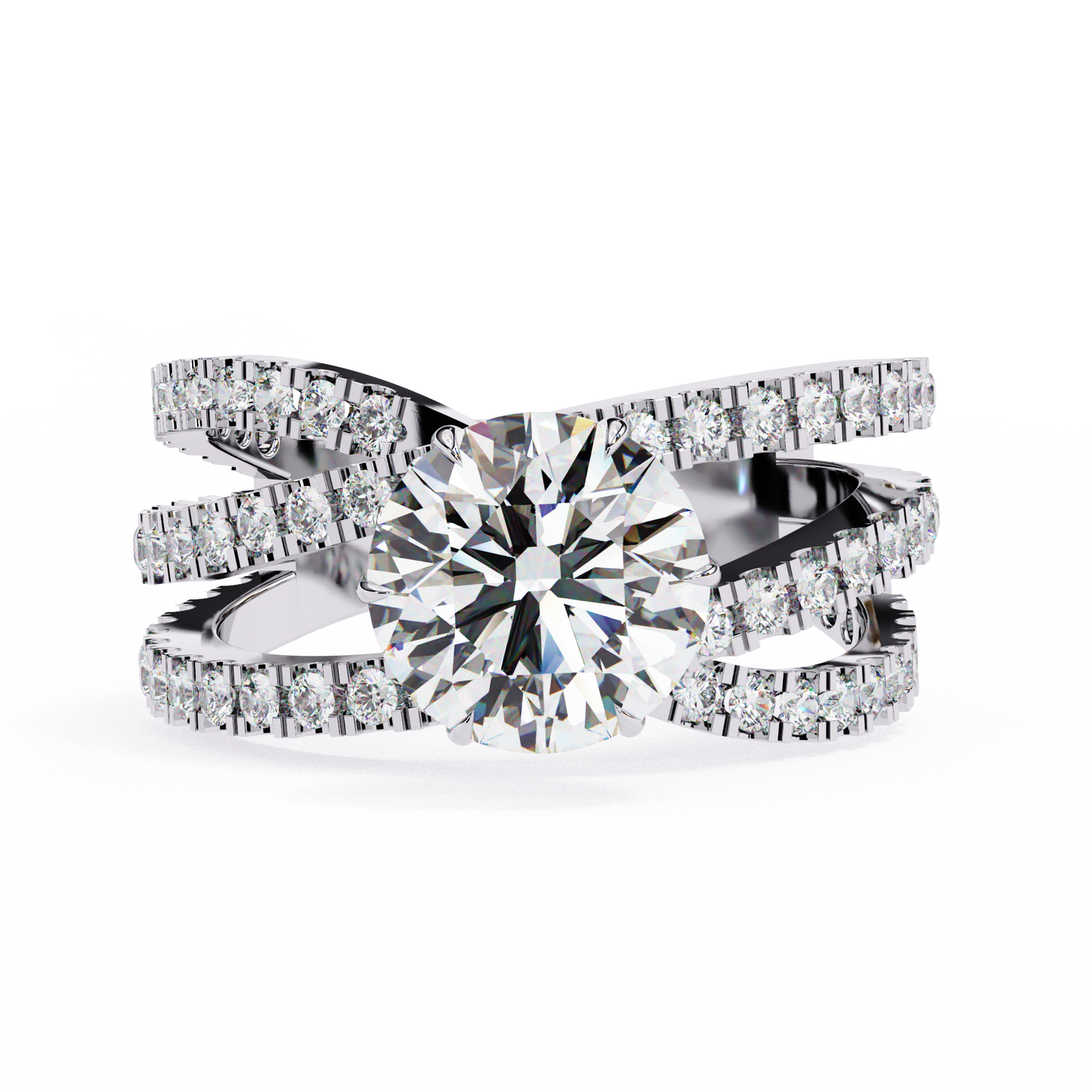 1.00 Ct Round Cut Lab Grown Diamond Crossover Ring/Wedding Ring/F Color/VS Clarity/1 Ct Diamond Ring/CVD Diamond Ring/Round Cut Diamond/Round Diamond Side Stone/Prong Set/Pave Set/10k Gold/14k Gold/18k Gold/Yellow Gold/White Gold/Rose Gold/Anniversary Gift