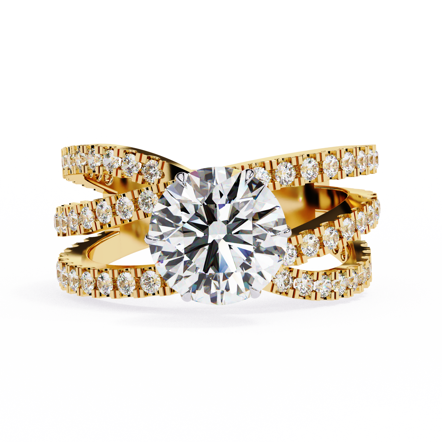 1.00 Ct Round Cut Lab Grown Diamond Crossover Ring/Wedding Ring/F Color/VS Clarity/1 Ct Diamond Ring/CVD Diamond Ring/Round Cut Diamond/Round Diamond Side Stone/Prong Set/Pave Set/10k Gold/14k Gold/18k Gold/Yellow Gold/White Gold/Rose Gold/Anniversary Gift