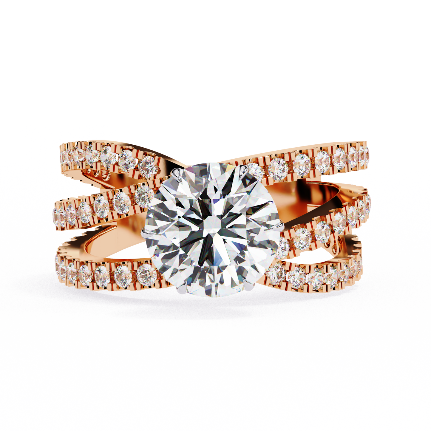 1.00 Ct Round Cut Lab Grown Diamond Crossover Ring/Wedding Ring/F Color/VS Clarity/1 Ct Diamond Ring/CVD Diamond Ring/Round Cut Diamond/Round Diamond Side Stone/Prong Set/Pave Set/10k Gold/14k Gold/18k Gold/Yellow Gold/White Gold/Rose Gold/Anniversary Gift