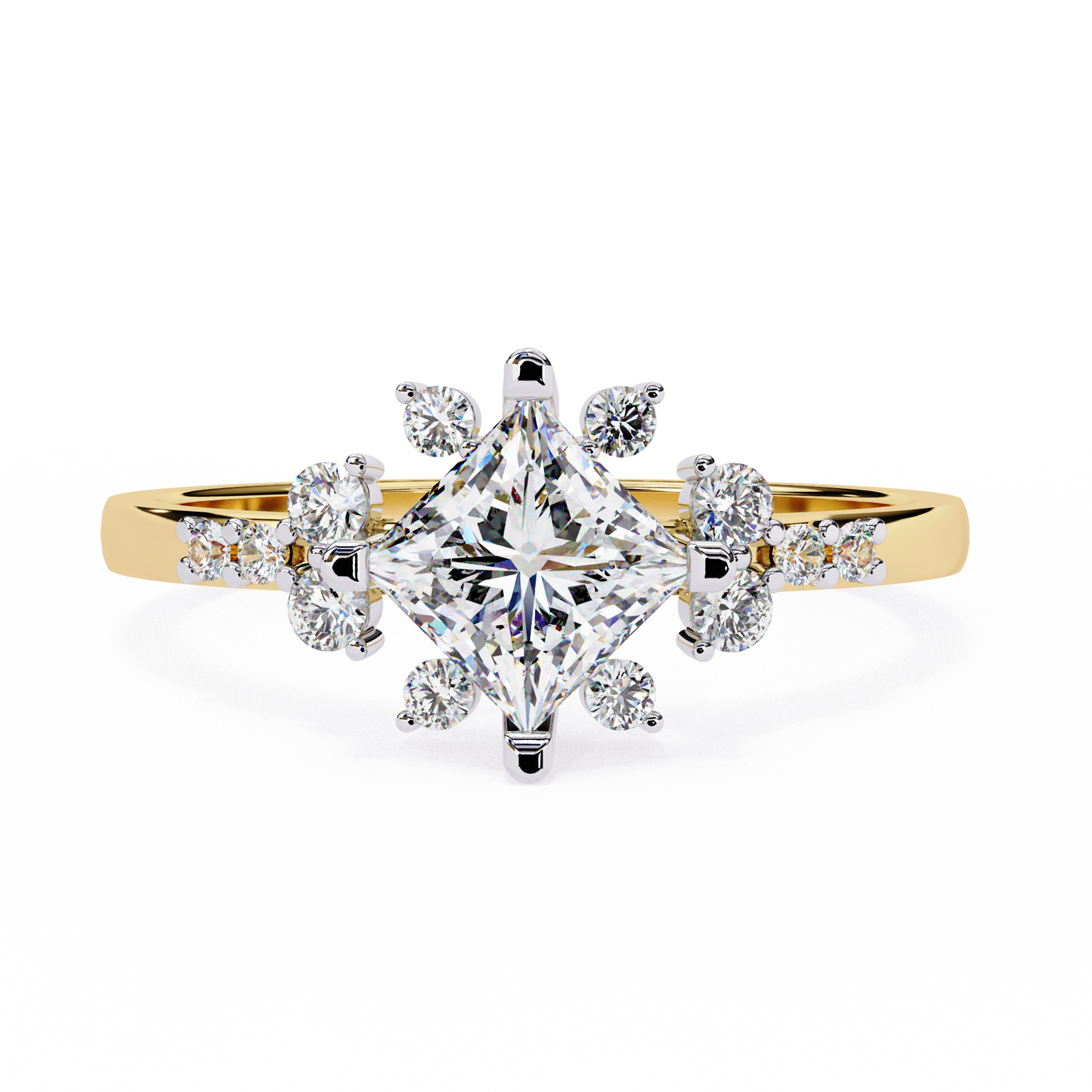 1.00 Ct Princess Cut Lab Grown Diamond Cluster Gold Ring/Wedding Ring/F Color/VS Clarity/1 Ct Diamond Ring/CVD Diamond Ring/Princess Cut Diamond/Round Diamond Side Stone/Prong Set/Pave Set/10k Gold/14k Gold/18k Gold/Yellow Gold/White Gold/Rose Gold/Anniversary Gift