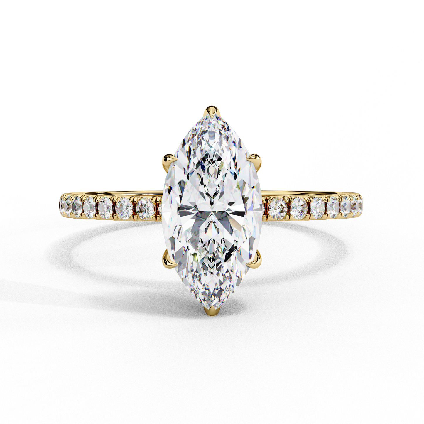 3.0 Ct Marquise Cut F-VS1 Lab Grown Diamond Hidden Halo Gold Engagement Ring/Wedding Ring/F Color/VS Clarity/3 Ct Diamond Ring/CVD Diamond Ring/Marquise Cut Diamond/Round Diamond Side Stone/Six Prong Set/Pave Set/10k Gold/14k Gold/18k Gold/Yellow Gold/White Gold/Rose Gold/Anniversary Gift