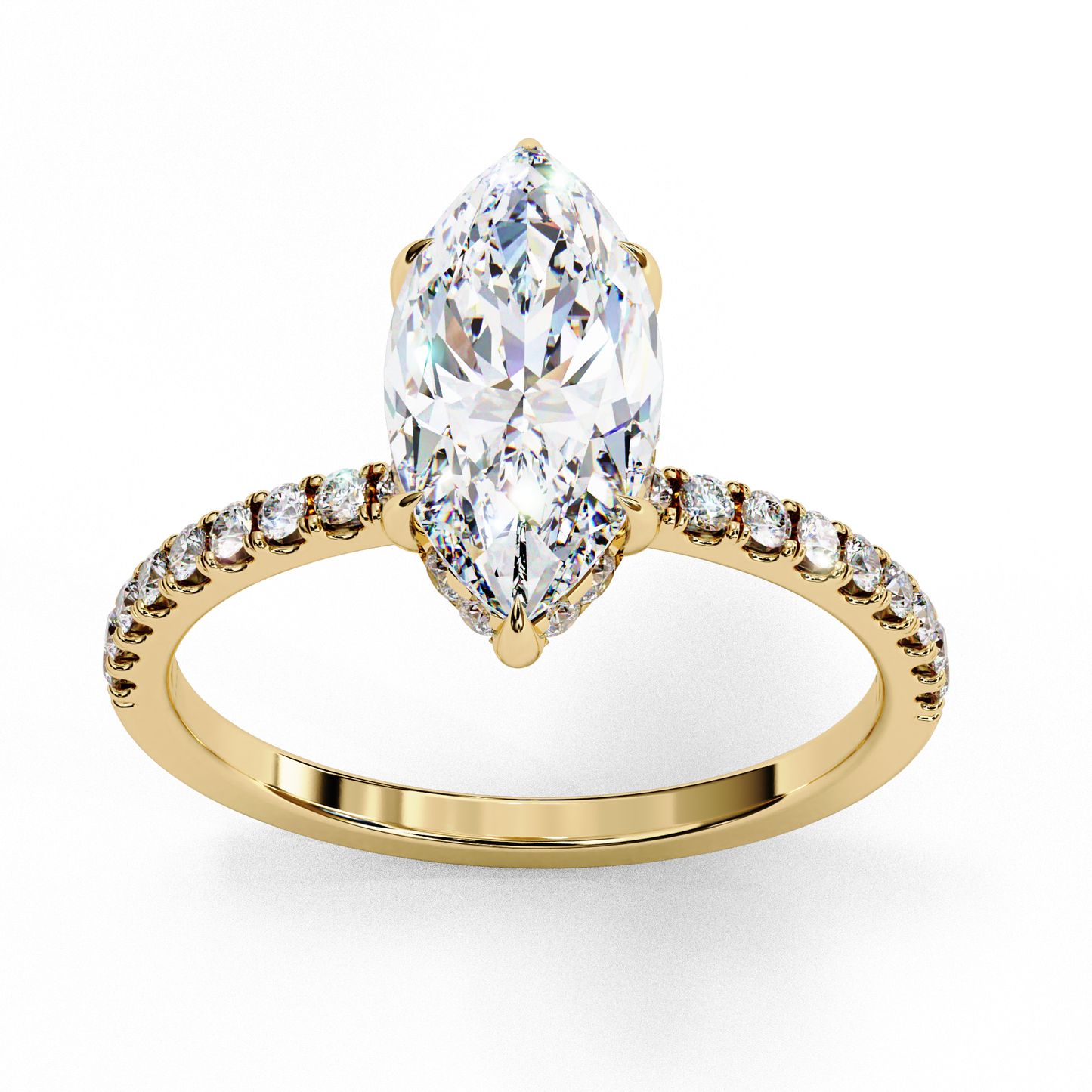 3.0 Ct Marquise Cut F-VS1 Lab Grown Diamond Hidden Halo Gold Engagement Ring/Wedding Ring/F Color/VS Clarity/3 Ct Diamond Ring/CVD Diamond Ring/Marquise Cut Diamond/Round Diamond Side Stone/Six Prong Set/Pave Set/10k Gold/14k Gold/18k Gold/Yellow Gold/White Gold/Rose Gold/Anniversary Gift