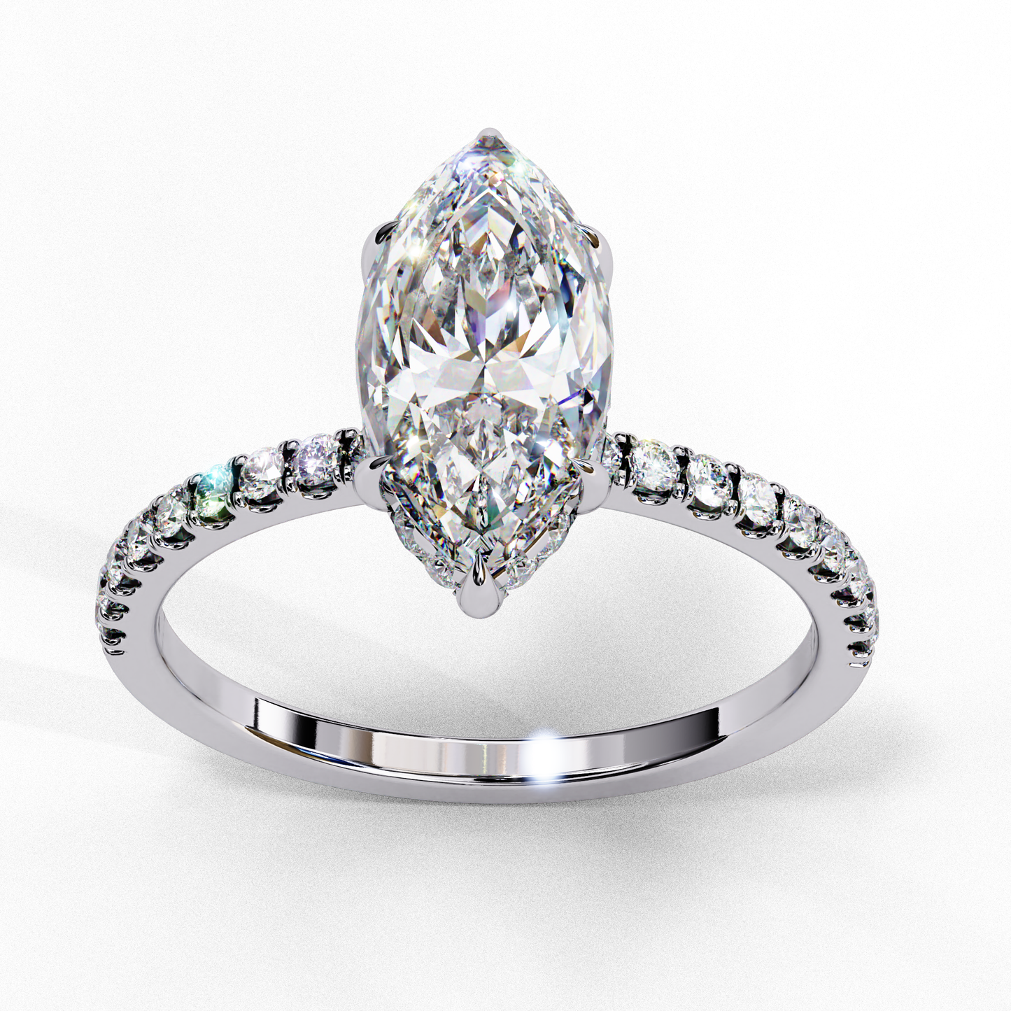 3.0 Ct Marquise Cut F-VS1 Lab Grown Diamond Hidden Halo Gold Engagement Ring/Wedding Ring/F Color/VS Clarity/3 Ct Diamond Ring/CVD Diamond Ring/Marquise Cut Diamond/Round Diamond Side Stone/Six Prong Set/Pave Set/10k Gold/14k Gold/18k Gold/Yellow Gold/White Gold/Rose Gold/Anniversary Gift