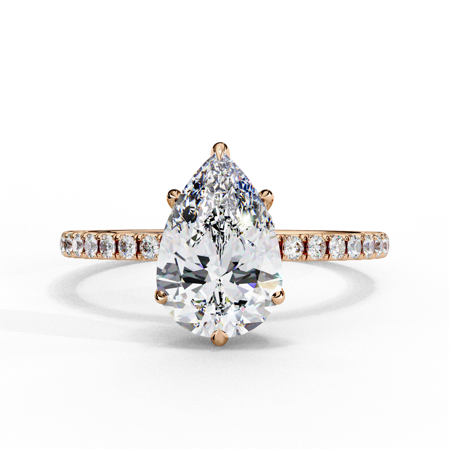 4.0 Ct Pear Cut F-VS Lab Grown Diamond Hidden Halo Gold Engagement Ring/Wedding Ring/F Color/VS Clarity/4 Ct Diamond Ring/CVD Diamond Ring/Pear Cut Diamond/Round Diamond Side Stone/Six Prong Set/Pave Set/10k Gold/14k Gold/18k Gold/Yellow Gold/White Gold/Rose Gold/Anniversary Gift