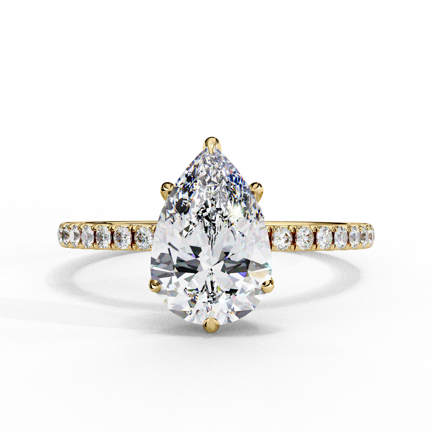 4.0 Ct Pear Cut F-VS Lab Grown Diamond Hidden Halo Gold Engagement Ring/Wedding Ring/F Color/VS Clarity/4 Ct Diamond Ring/CVD Diamond Ring/Pear Cut Diamond/Round Diamond Side Stone/Six Prong Set/Pave Set/10k Gold/14k Gold/18k Gold/Yellow Gold/White Gold/Rose Gold/Anniversary Gift