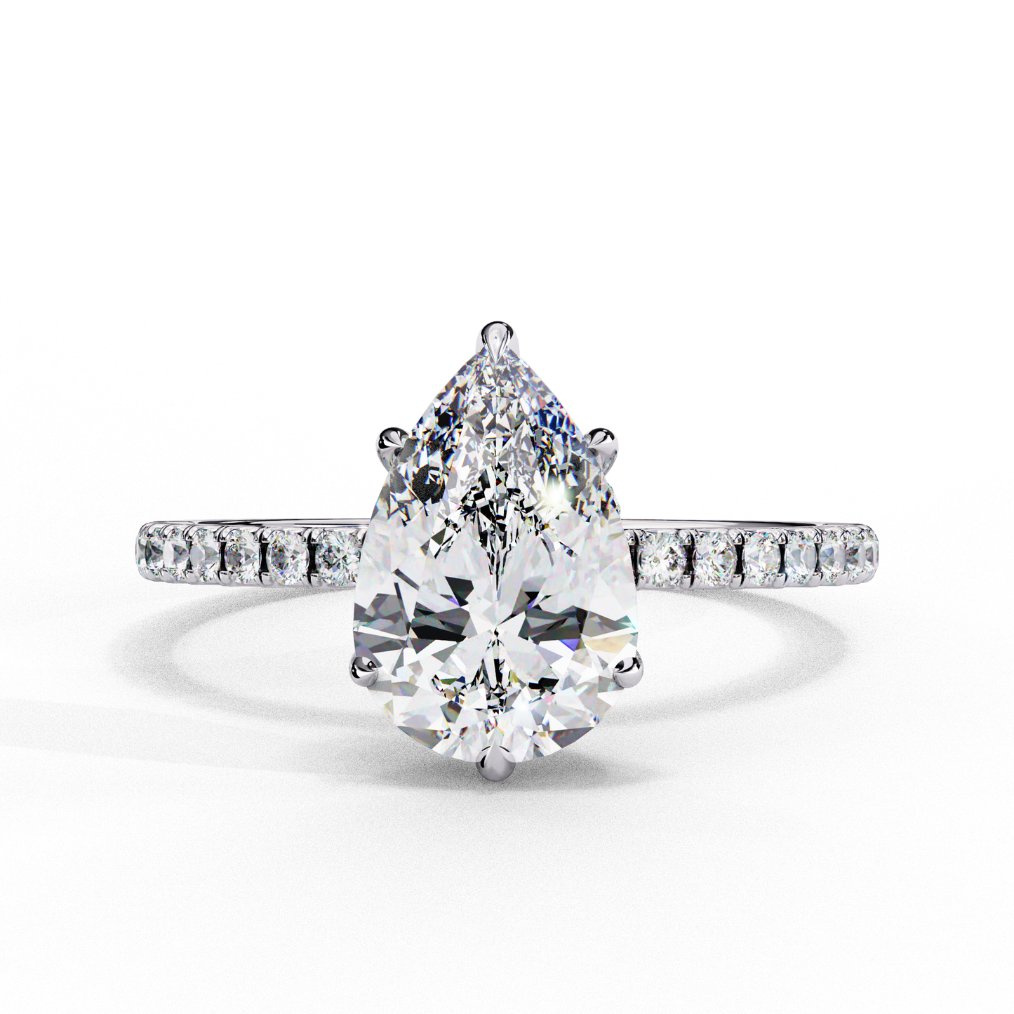 4.0 Ct Pear Cut F-VS Lab Grown Diamond Hidden Halo Gold Engagement Ring/Wedding Ring/F Color/VS Clarity/4 Ct Diamond Ring/CVD Diamond Ring/Pear Cut Diamond/Round Diamond Side Stone/Six Prong Set/Pave Set/10k Gold/14k Gold/18k Gold/Yellow Gold/White Gold/Rose Gold/Anniversary Gift