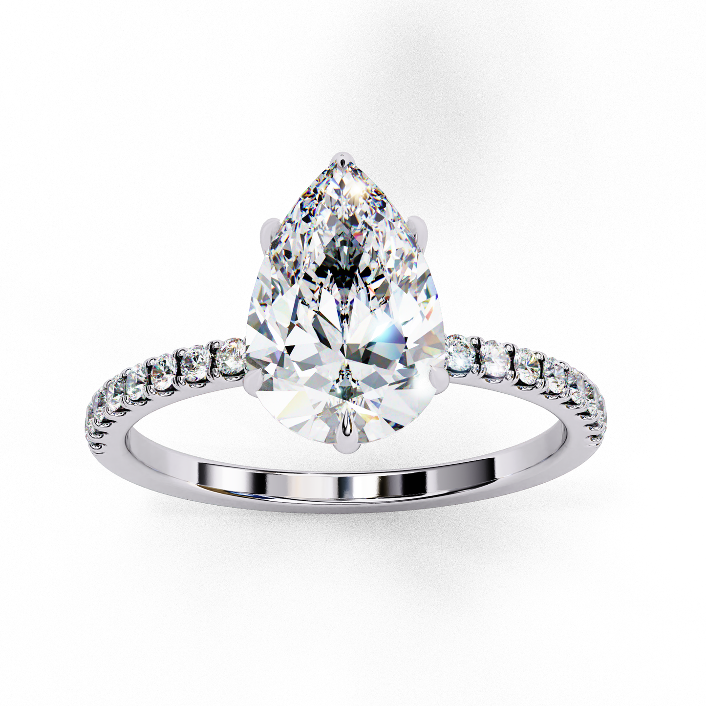 4.0 Ct Pear Cut F-VS Lab Grown Diamond Hidden Halo Gold Engagement Ring/Wedding Ring/F Color/VS Clarity/4 Ct Diamond Ring/CVD Diamond Ring/Pear Cut Diamond/Round Diamond Side Stone/Six Prong Set/Pave Set/10k Gold/14k Gold/18k Gold/Yellow Gold/White Gold/Rose Gold/Anniversary Gift