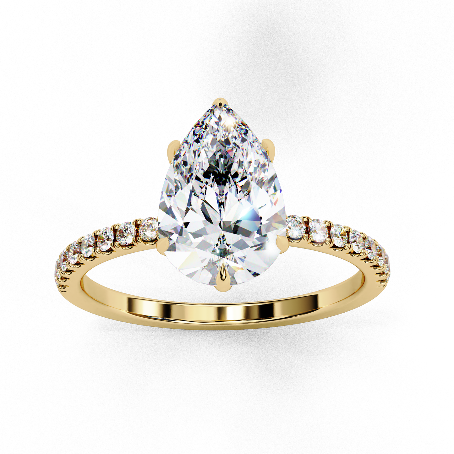 4.0 Ct Pear Cut F-VS Lab Grown Diamond Hidden Halo Gold Engagement Ring/Wedding Ring/F Color/VS Clarity/4 Ct Diamond Ring/CVD Diamond Ring/Pear Cut Diamond/Round Diamond Side Stone/Six Prong Set/Pave Set/10k Gold/14k Gold/18k Gold/Yellow Gold/White Gold/Rose Gold/Anniversary Gift