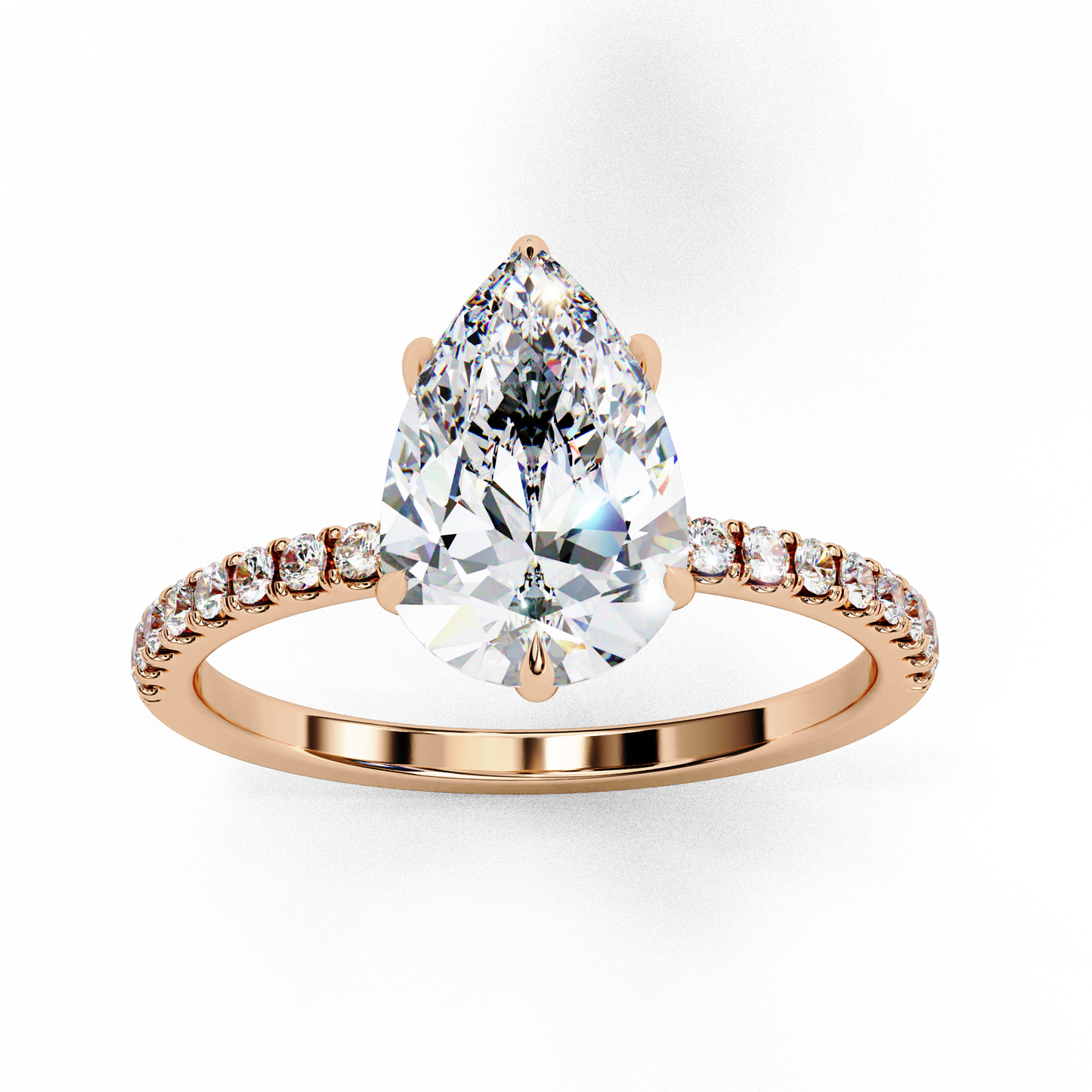 4.0 Ct Pear Cut F-VS Lab Grown Diamond Hidden Halo Gold Engagement Ring/Wedding Ring/F Color/VS Clarity/4 Ct Diamond Ring/CVD Diamond Ring/Pear Cut Diamond/Round Diamond Side Stone/Six Prong Set/Pave Set/10k Gold/14k Gold/18k Gold/Yellow Gold/White Gold/Rose Gold/Anniversary Gift