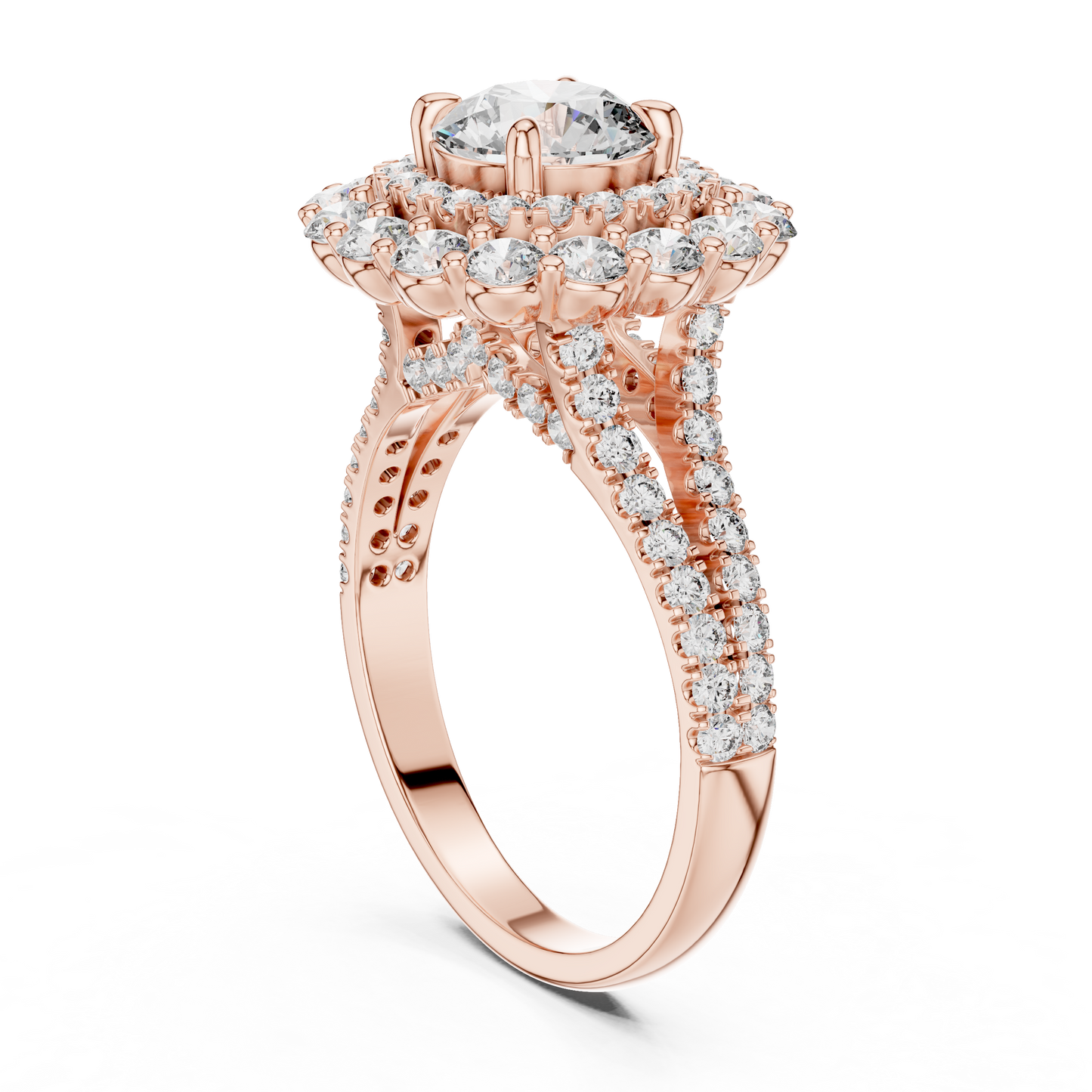 Round Lab Grown Diamond Double Halo Engagement Ring in White Gold