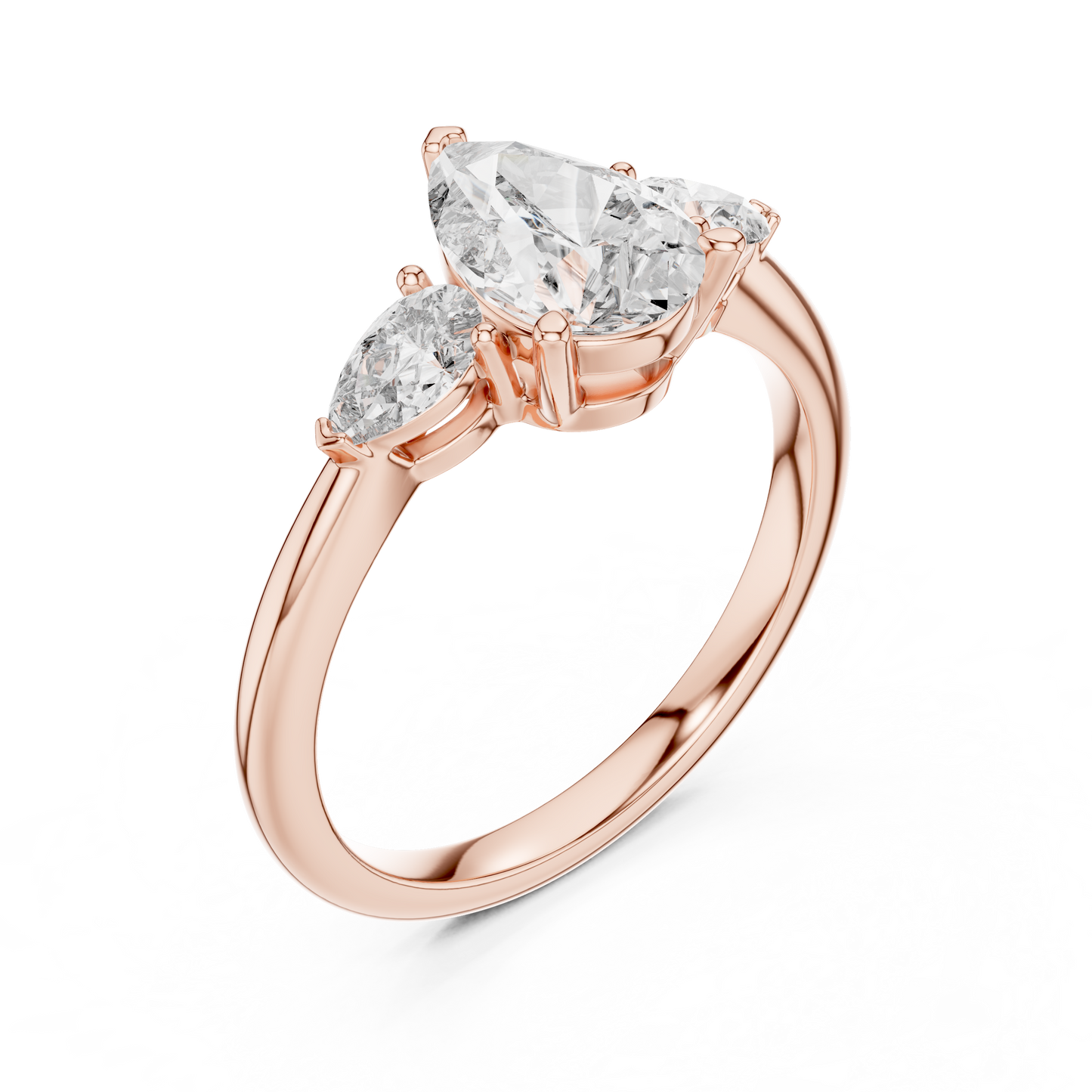 Pear Cut Lab Grown Diamond Three Stone Gold Ring