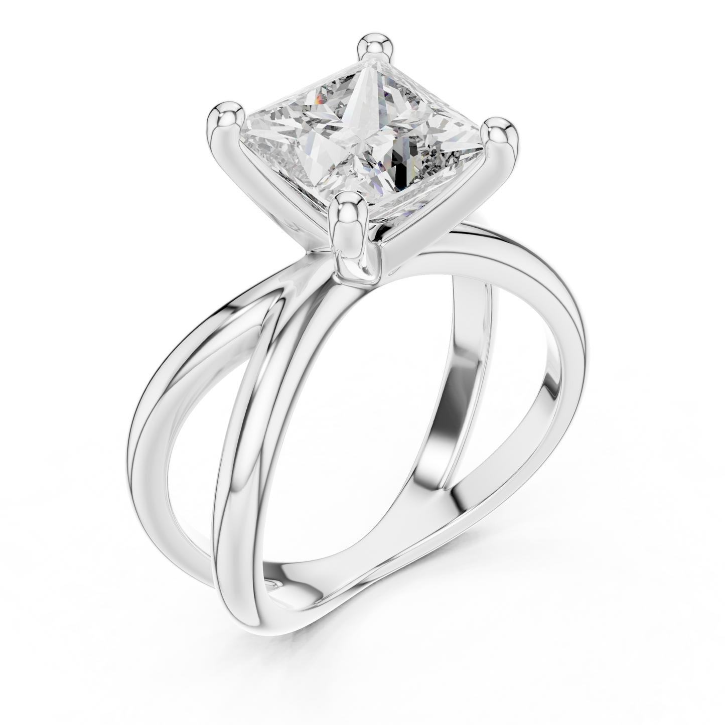 Princess Cut Lab Diamond Cross Shank Solitaire Ring