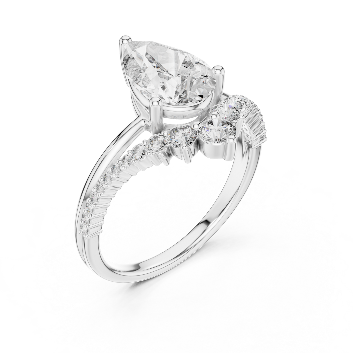 Pear Cut Lab Grown Diamond Chevron V Engagement Ring