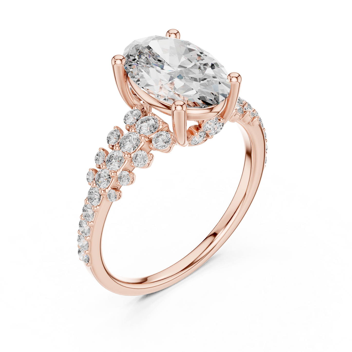Oval Lab Grown Diamond Bubble Cluster Engagement Ring