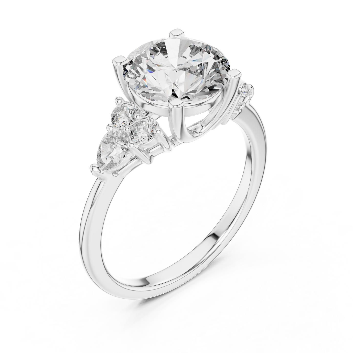 Round Lab Diamond Engagement Ring with Pear Accents
