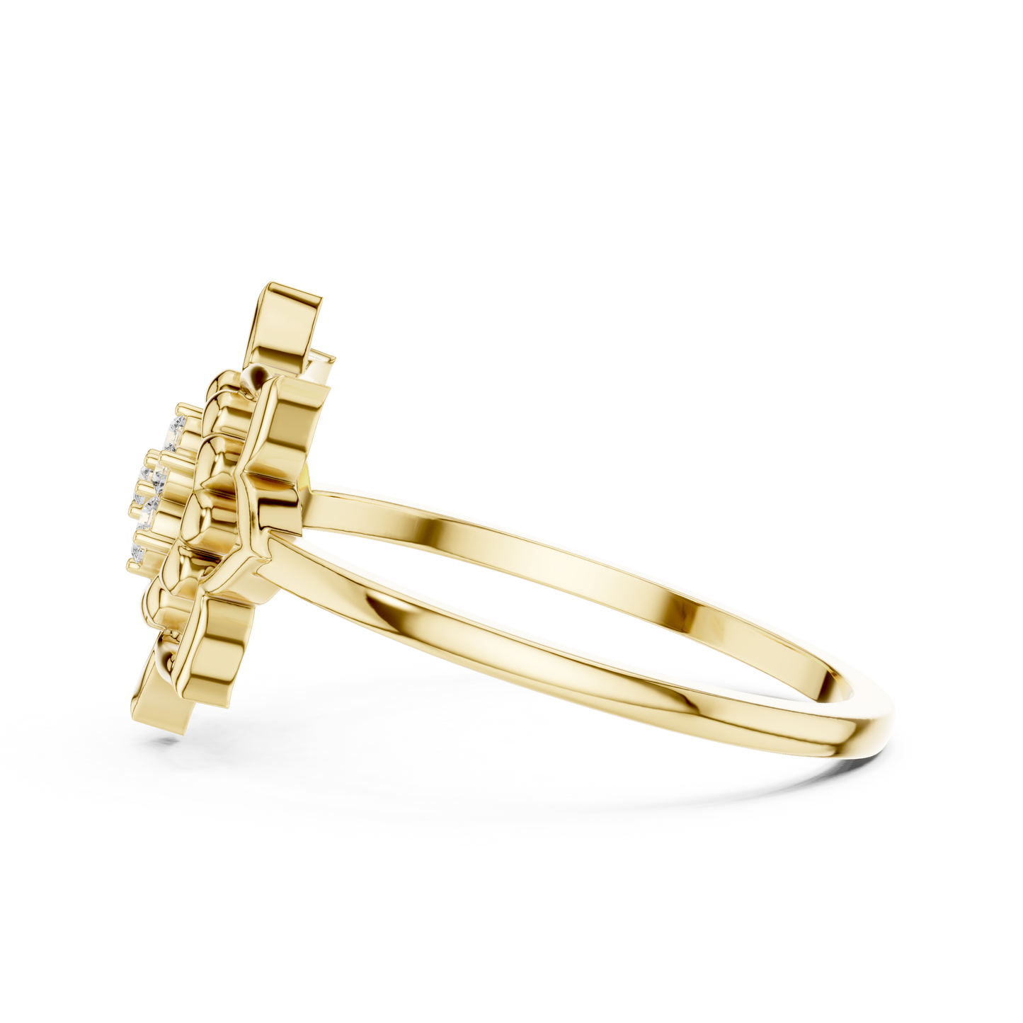 Round Cut Lab Grown Diamond Lotus Flower Ring