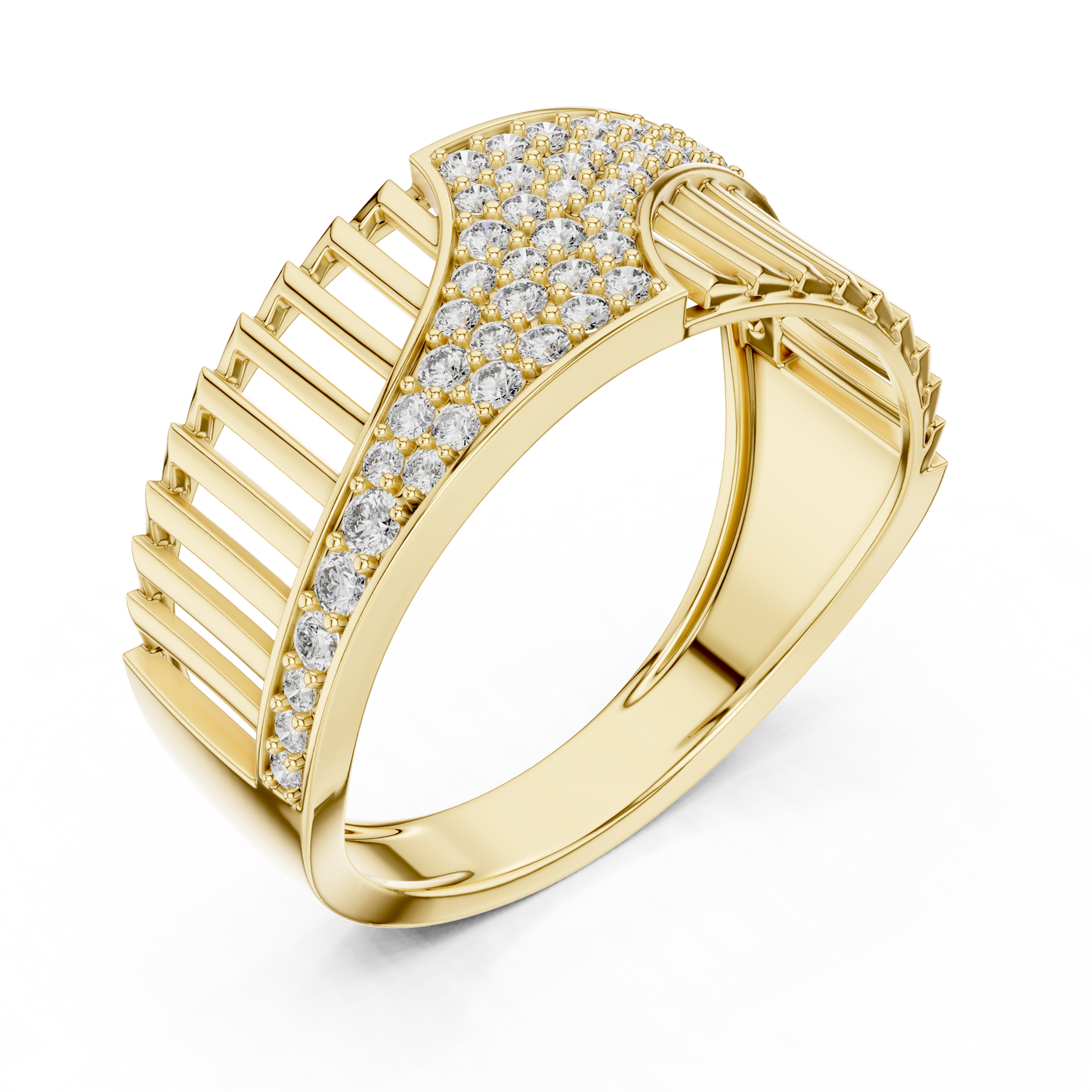 Round Cut Lab Grown Diamond Wave Ring in 14k Rose Gold