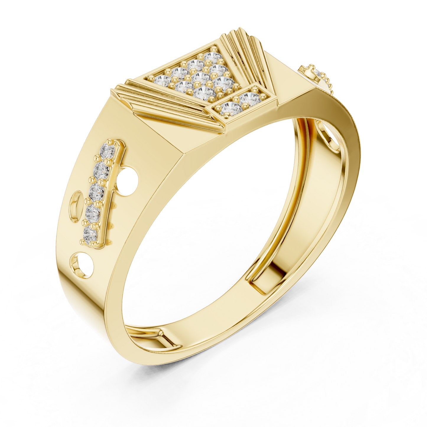White Gold Trapezoid Cluster Statement Ring