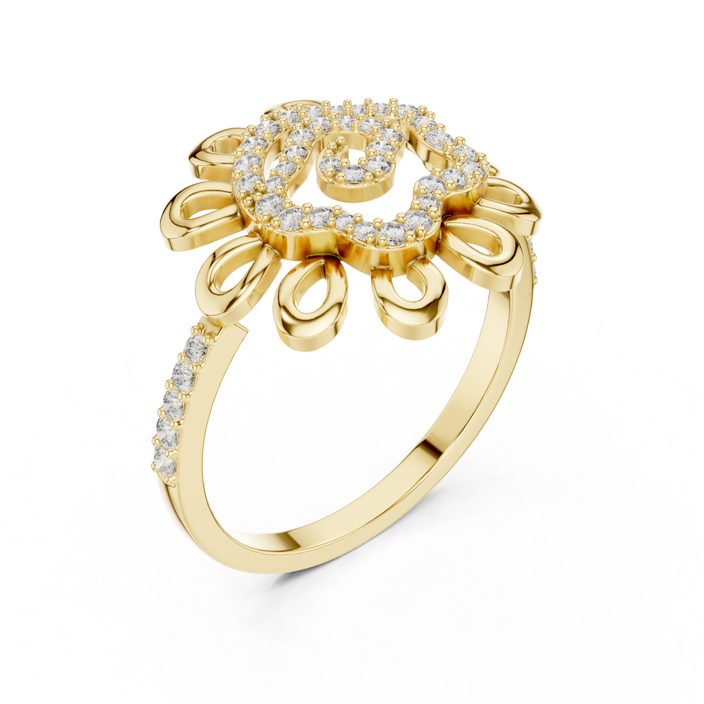 Round Lab Grown Diamond Sunburst Swirl Ring 14K Rose Gold