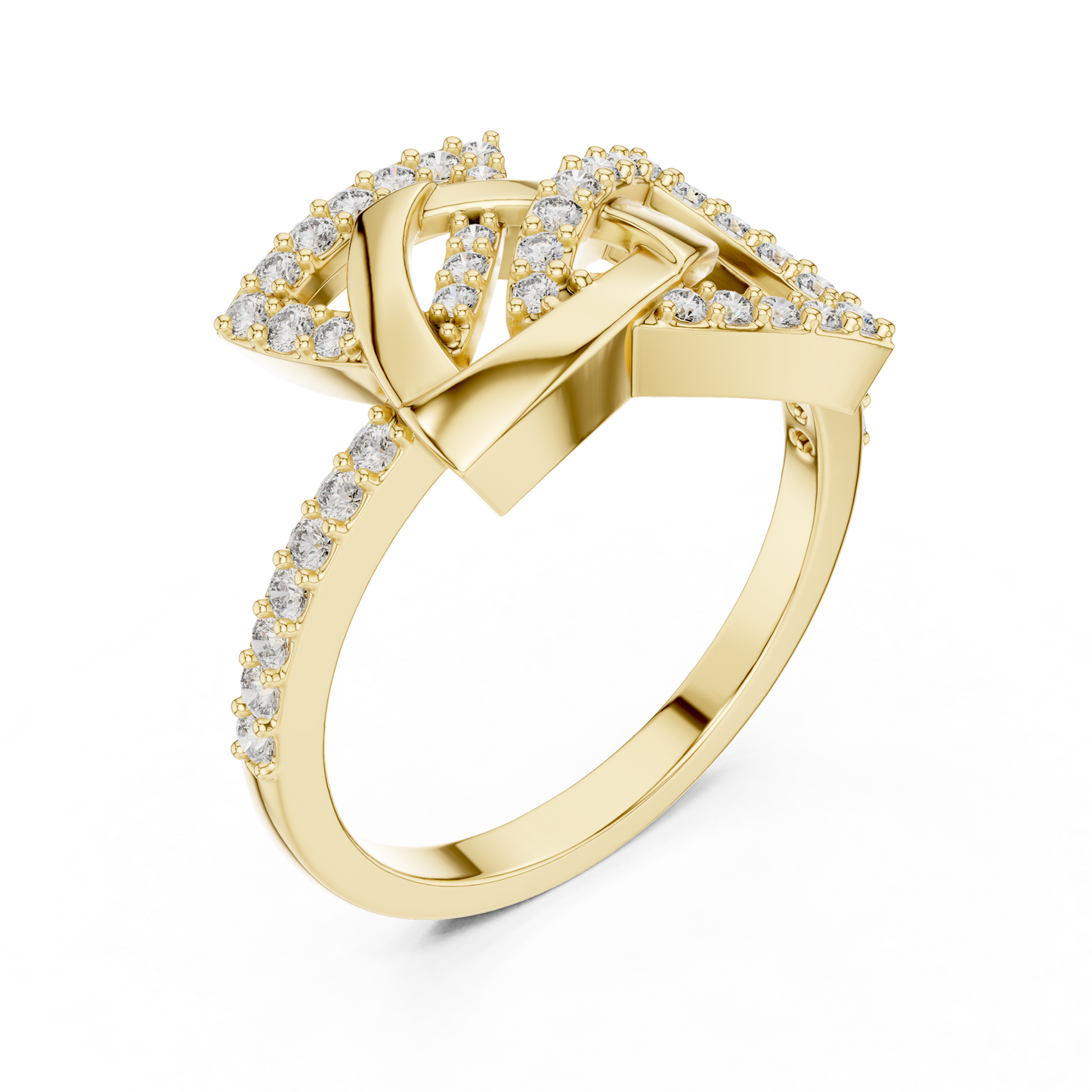 White Gold Round Cut Lab Diamond Triangle Ring