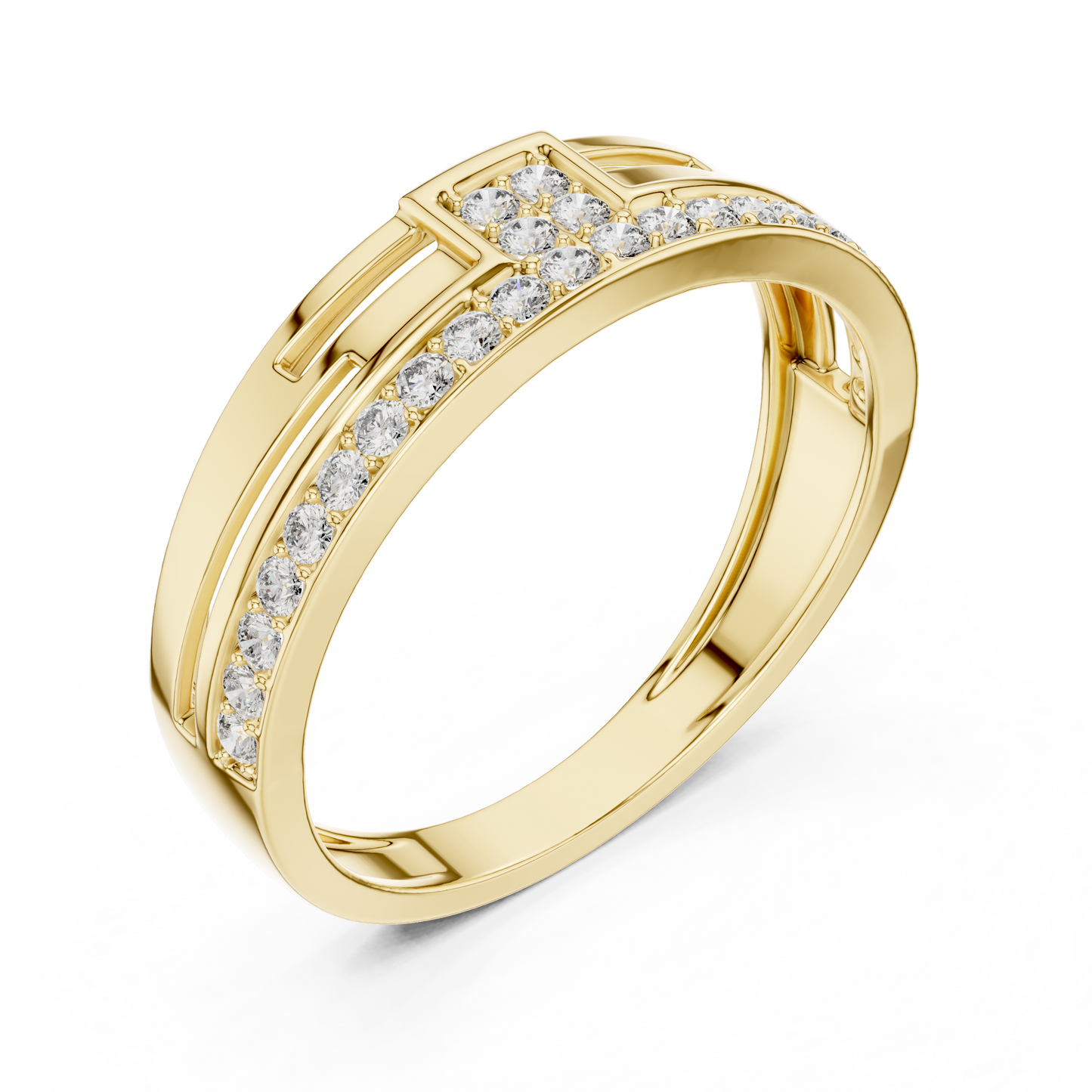 Modern T-Shape Lab Grown Diamond Cluster White Gold Ring