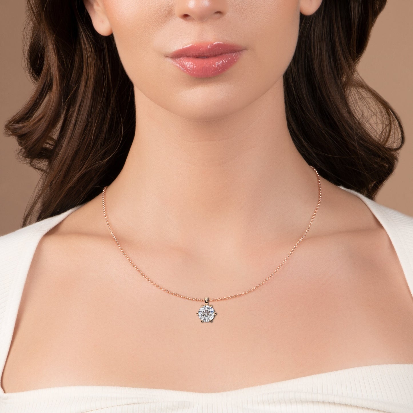 2.20 Ct Round Cut Lab Grown Diamond Six Prong Gold Pendant
