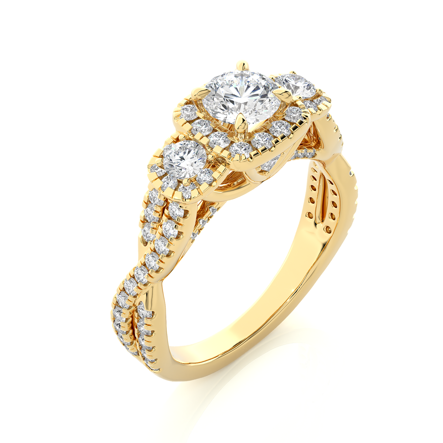 1.02 Ct Round Cut E-VS1 Lab Grown Diamond Gold Engagement Ring/Wedding Ring/E Color/VS Clarity/1 Ct Diamond Ring/CVD Diamond Ring/Round Cut Diamond/Round Diamond Side Stone/Prong Set/Three Stone Set/Pave Set/10k Gold/14k Gold/18k Gold/Yellow Gold/White Gold/Rose Gold/Anniversary Gift