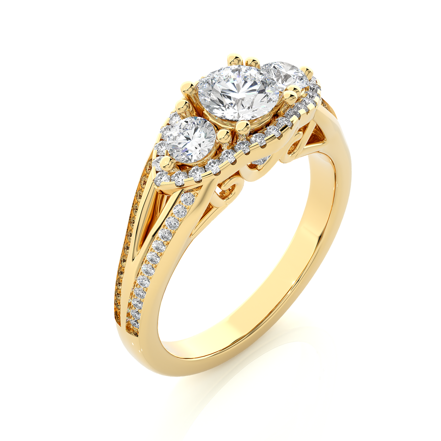 1.0 Ct Round Cut E-VS2 Lab Grown Diamond Three Stone Engagement Ring/Wedding Ring/E Color/VS Clarity/1 Ct Diamond Ring/CVD Diamond Ring/Round Cut Diamond/Round Diamond Side Stone/Prong Set/Cluster Set/Pave Set/10k Gold/14k Gold/18k Gold/Yellow Gold/White Gold/Rose Gold/Anniversary Gift
