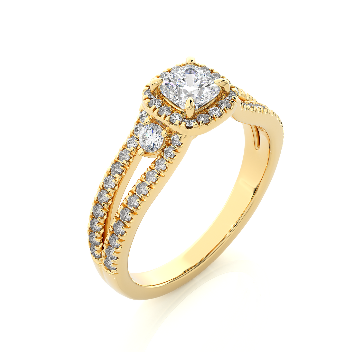 1.01 Ct Cushion Cut E-VS1 Lab Grown Diamond Split Shank Gold Engagement Ring/Wedding Ring/E Color/VS Clarity/1 Ct Diamond Ring/CVD Diamond Ring/Cushion Cut Diamond/Round Diamond Side Stone/Prong Set/Pave Set/Halo Set/10k Gold/14k Gold/18k Gold/Yellow Gold/White Gold/Rose Gold/Anniversary Gift