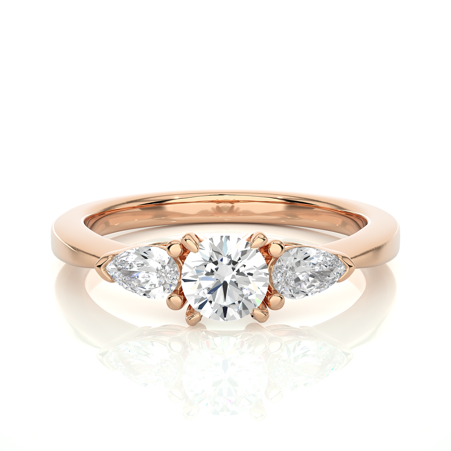 1.16 Ct Round Cut E-VS1 Lab Grown Diamond Three Stone Engagement Ring/Wedding Ring/E Color/VS Clarity/1 Ct Diamond Ring/CVD Diamond Ring/Round Cut Diamond/Pear Diamond Side Stone/Prong Set/Three Stone Set/Halo Set/10k Gold/14k Gold/18k Gold/Yellow Gold/White Gold/Rose Gold/Anniversary Gift