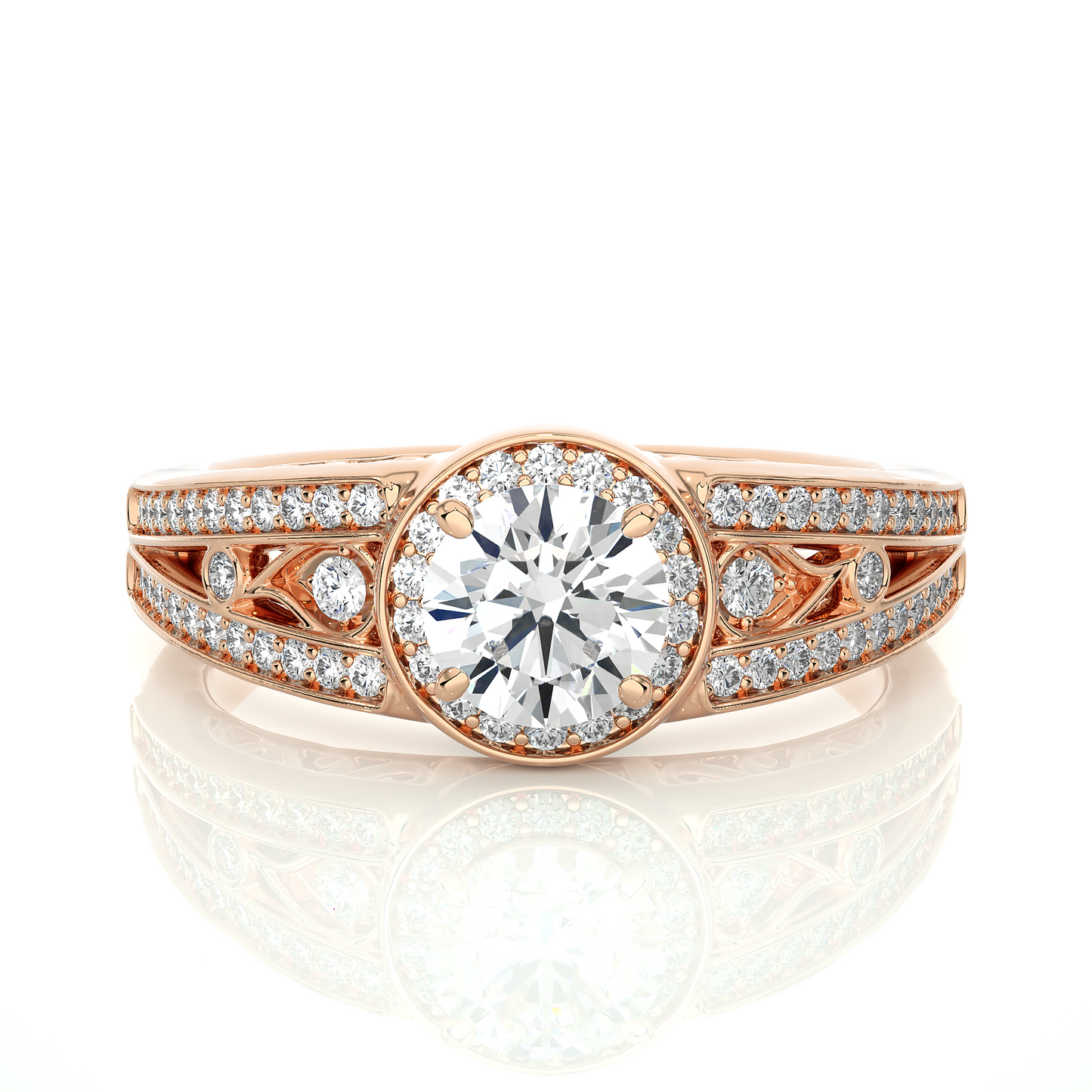 1.0 Ct Round Cut E-VS Lab Grown Diamond Gold Engagement Ring/Wedding Ring/E Color/VS Clarity/1 Ct Diamond Ring/CVD Diamond Ring/Round Cut Diamond/Round Diamond Side Stone/Prong Set/Pave Set/Halo Set/10k Gold/14k Gold/18k Gold/Yellow Gold/White Gold/Rose Gold/Anniversary Gift
